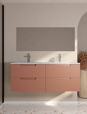 Mobile lavabo doppio con frontale ondulato e ampio spazio di archiviazione