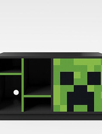 Mobile TV basso con LED e passacavi – 4 vani e anta "Roba" – Minecraft