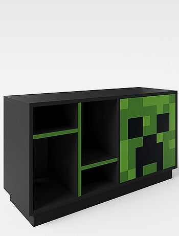 Mobile TV basso con LED e passacavi – 4 vani e anta "Roba" – Minecraft