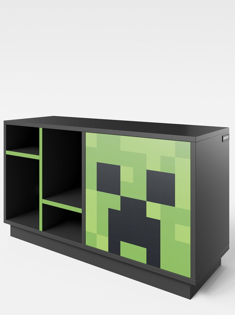 Mobile TV basso con LED e passacavi – 4 vani e anta "Roba" – Minecraft Nero Verde - Kiabi