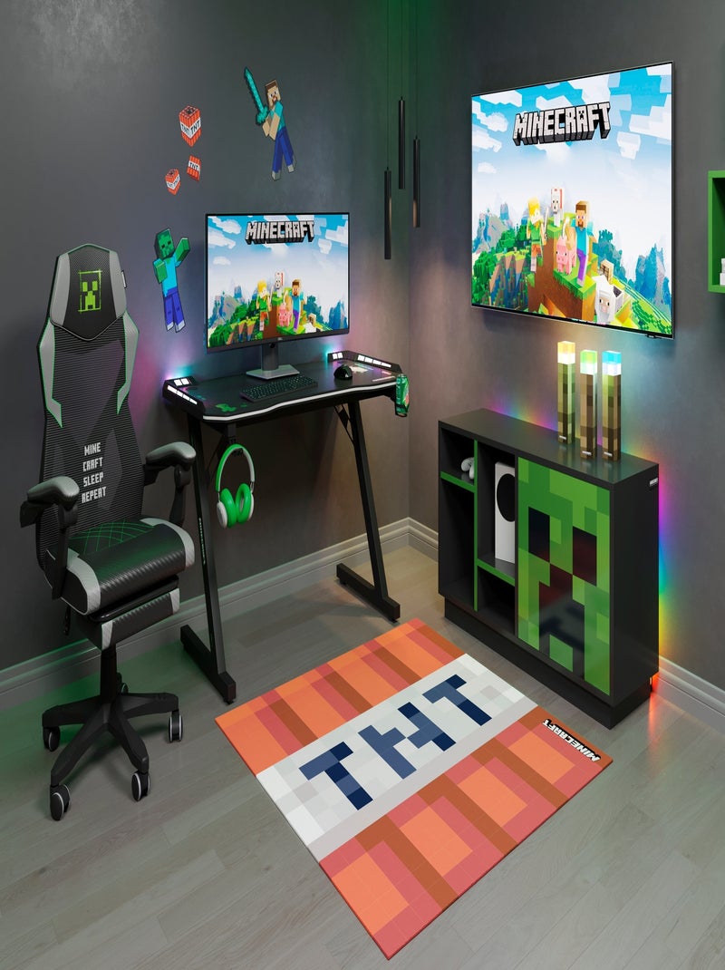 Mobile TV basso con LED e passacavi – 4 vani e anta "Roba" – Minecraft Nero Verde - Kiabi