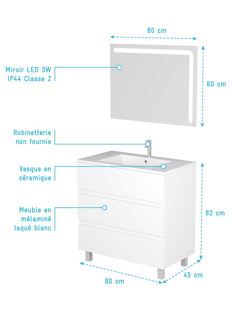 Mobiletto e set di specchi LED Bianco - Kiabi
