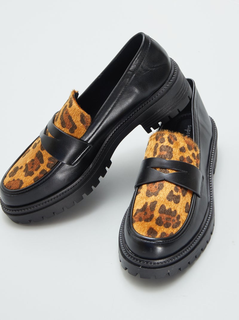 Mocassini in similpelle leopardati NERO - Kiabi