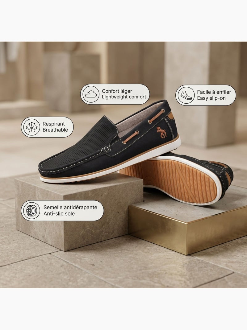 Mocassini uomo OZABI traspiranti perforati comfort estate Nero - Kiabi