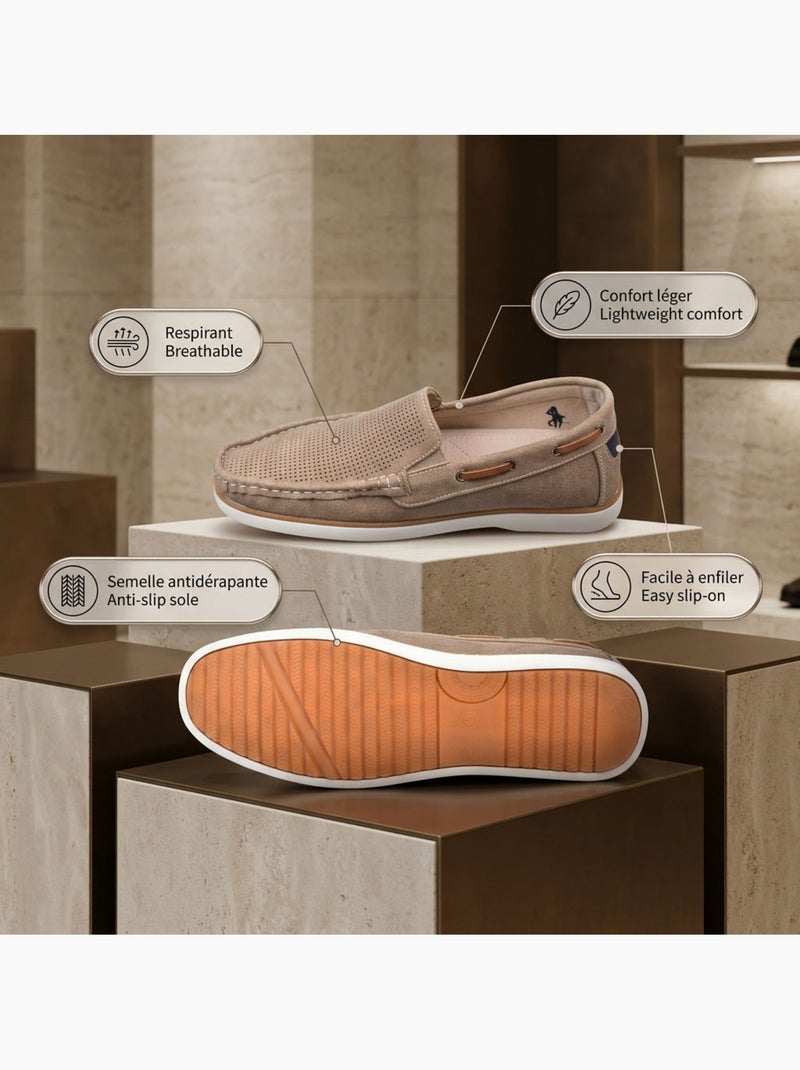 Mocassini uomo OZABI traspiranti perforati comfort estate Tortora - Kiabi