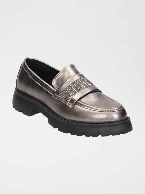 Mocassini verniciati argentati con fibbie a strass - Kiabi