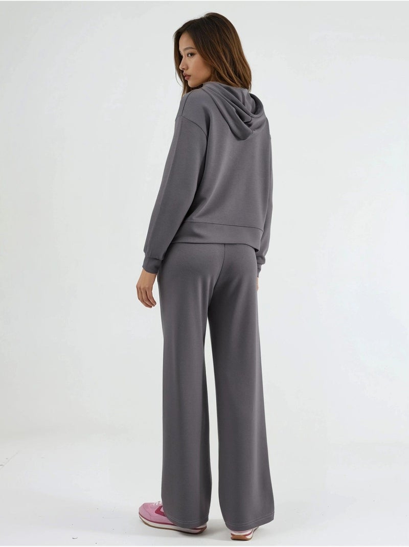 Modal touch con cappuccio a vita alta a gamba ampia set due pezzi hiccup Grigio - Kiabi
