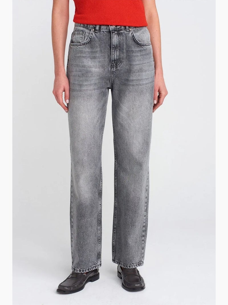Mom jeans a vita alta a gamba dritta dilvin Grigio chiaro - Kiabi