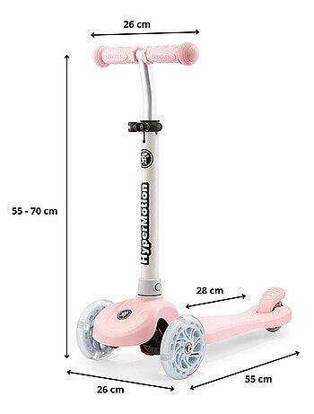 Monopattino 3 ruote LED rosa regolabile 50kg HyperMotion