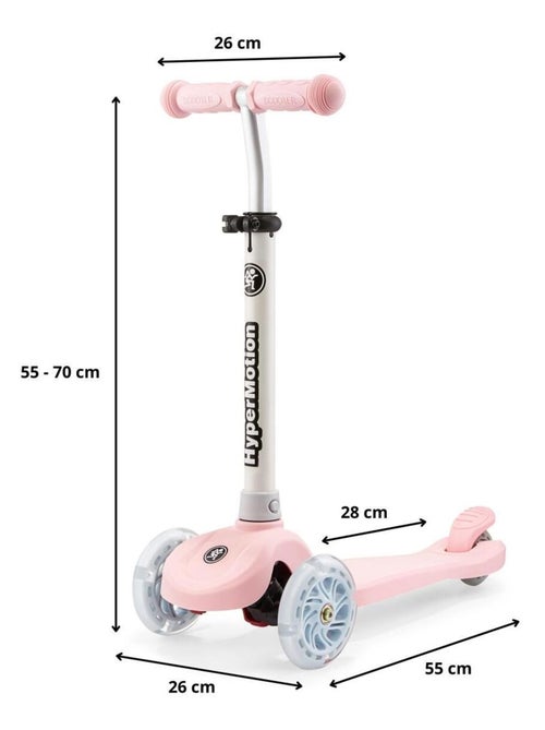 Monopattino 3 ruote LED rosa regolabile 50kg HyperMotion - Kiabi