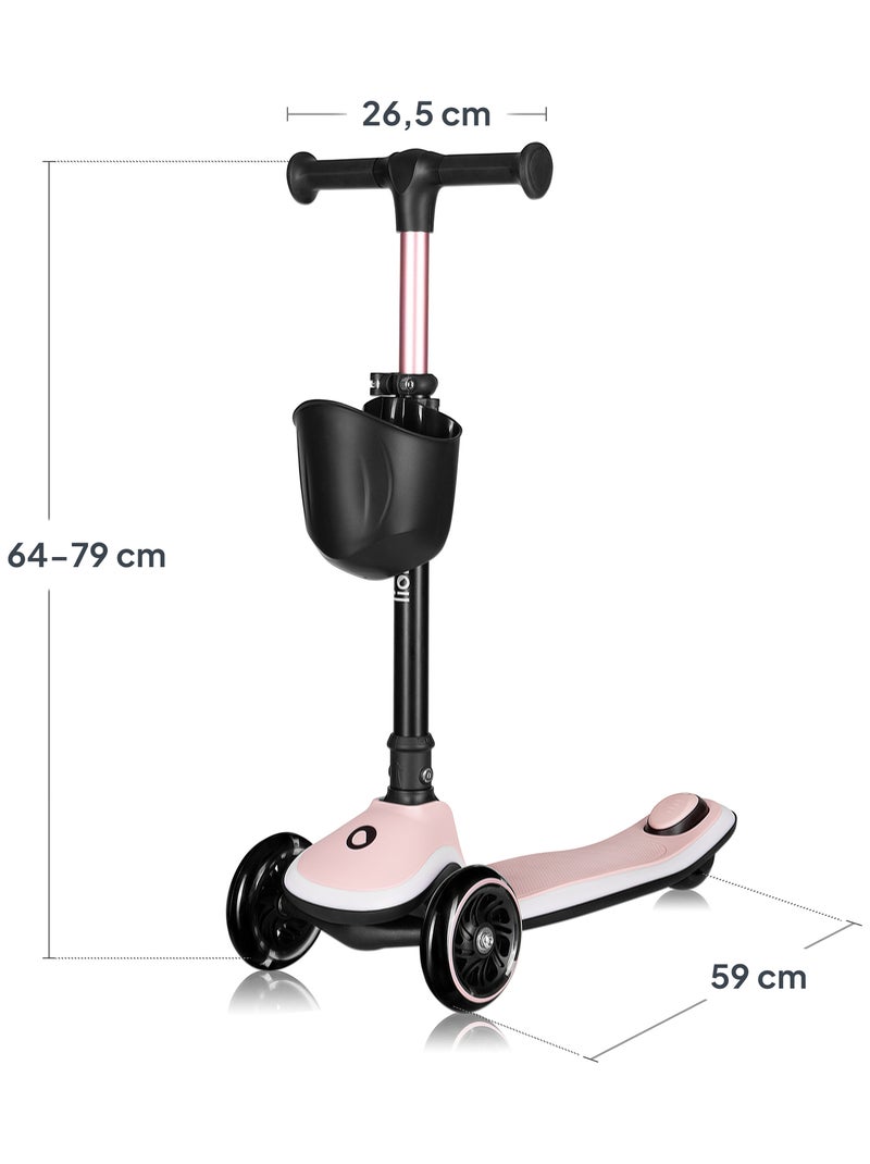Monopattino 3 Ruote LIONELO Mey - Ruote Luminose - Pieghevole - Regolabile - Cestino Rosa - Kiabi