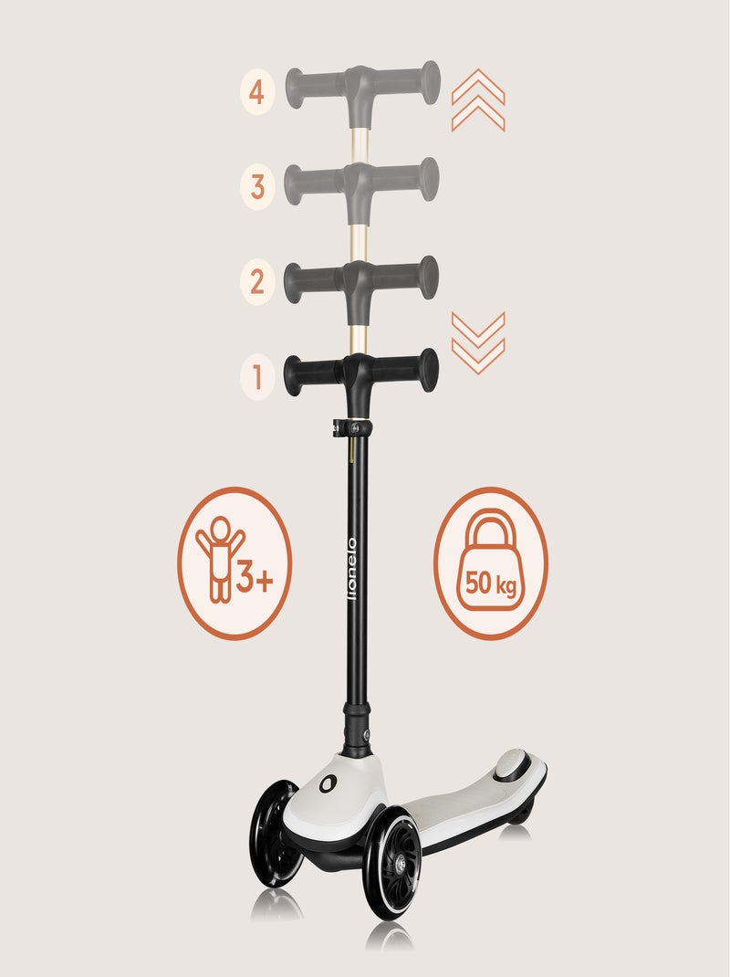 Monopattino a 3 ruote LIONELO Mey - Ruote luminose - Pieghevole - Altezza regolabile - Cestino inclu Beige - Kiabi