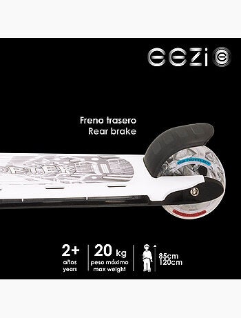 Monopattino bianco eezi a 3 ruote con luci multicolore personalizzabili