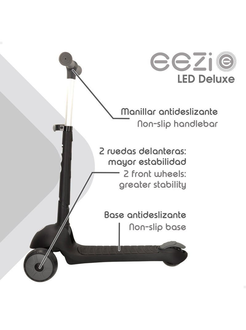 Monopattino eezi a 3 ruote nero con luci e manubrio pieghevole N/D - Kiabi