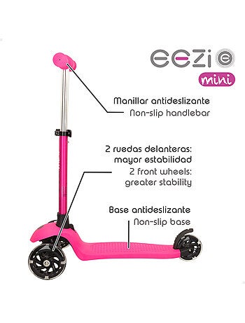 Monopattino eezi fucsia a 3 ruote con manubrio rimovibile