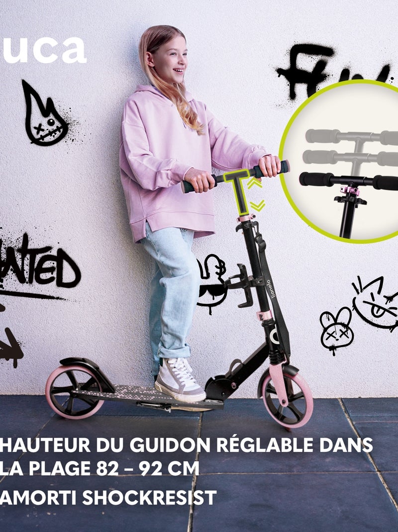 Monopattino LIONELO Luca per bambini e adulti - Fino a 100 kg - Pieghevole compatto - Portaborraccia Nero Rosa - Kiabi