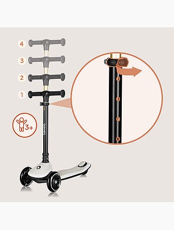 Monopattino per bambini con casco LIONELO Mey - 3 ruote luminose - Pieghevole - Altezza regolabile