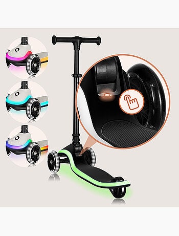 Monopattino per bambini con casco LIONELO Mey - 3 ruote luminose - Pieghevole - Altezza regolabile