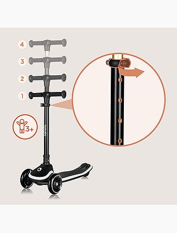 Monopattino per bambini con casco LIONELO Mey - 3 ruote luminose - Pieghevole - Altezza regolabile