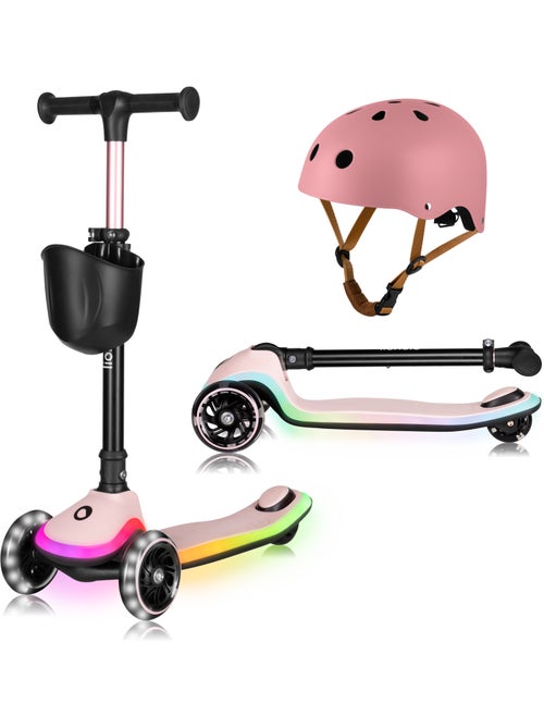 Monopattino per bambini con casco LIONELO Mey - 3 ruote luminose - Pieghevole - Altezza regolabile - Kiabi