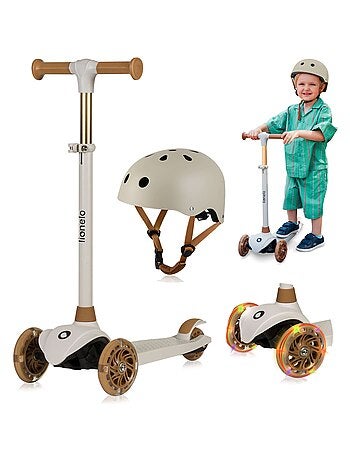 Monopattino per bambini LIONELO Jessy con casco - Ruote luminose - 3 ruote - Altezza regolabile