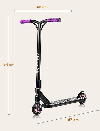 Monopattino Stunt LIONELO Whizz - Capacità 100 kg - Manubrio largo - Cuscinetti ABEC-9 - Nero