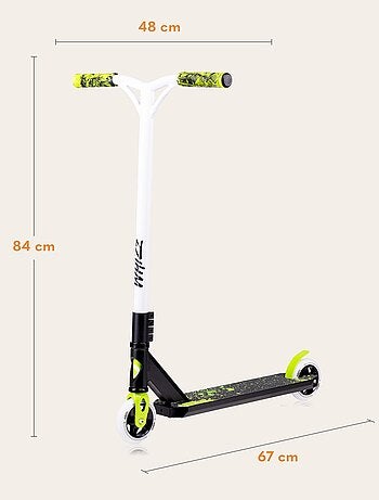 Monopattino Stunt LIONELO Whizz - Capacità 100 kg - Manubrio largo - Cuscinetti ABEC-9 - Nero