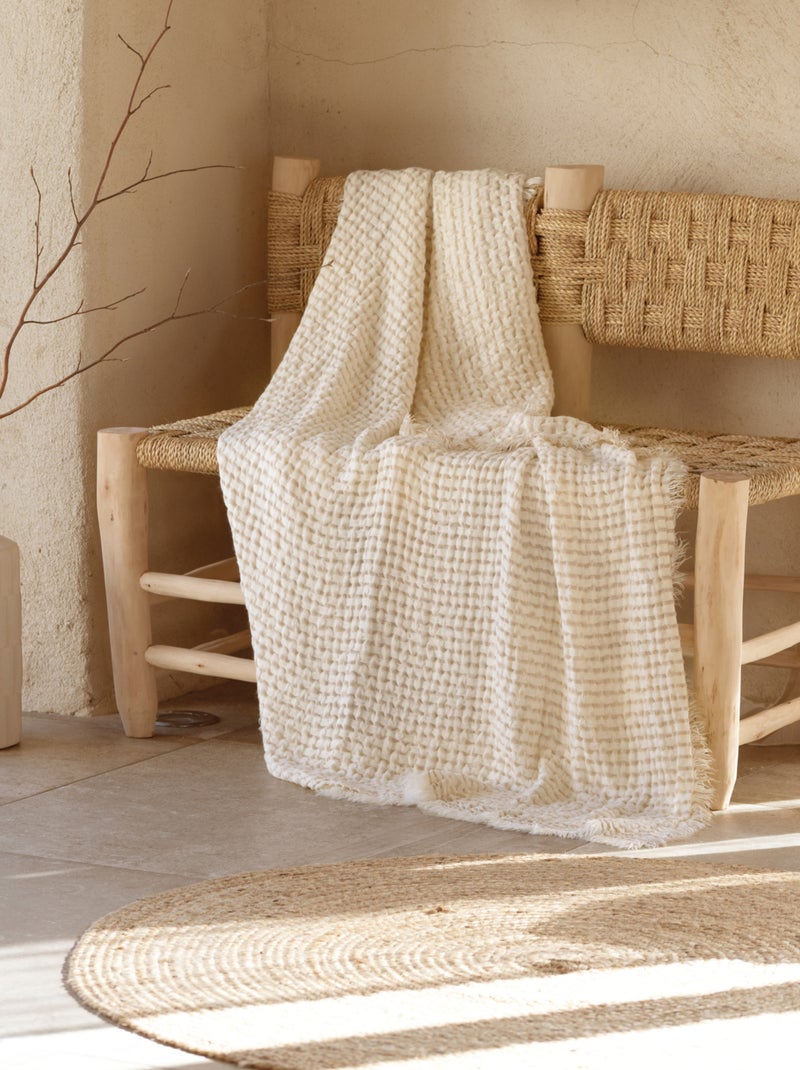 Morbida coperta con effetto waffle Beige conchiglia - Kiabi
