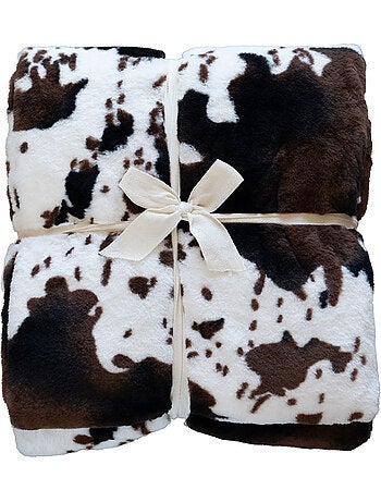 Morbido plaid con motivo a pelle di mucca e retro in velluto