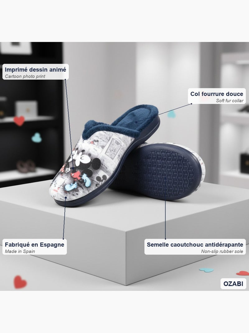 Mule donna ozabi stampa cartoni animati, fabbrica spagna Blu marino - Kiabi