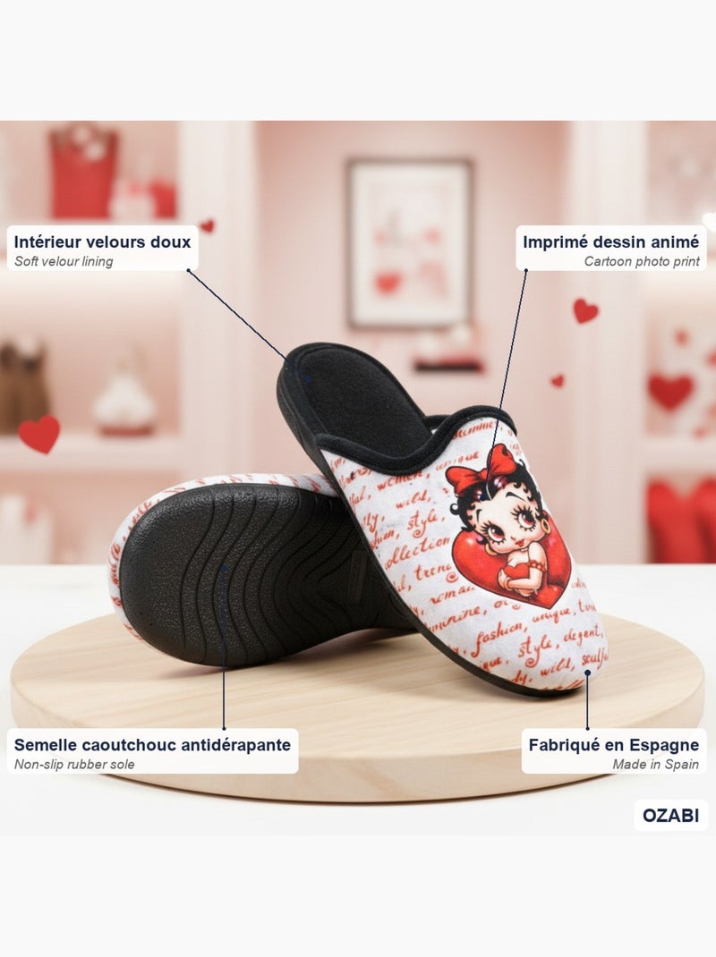 Mule donna ozabi stampa cartoni animati, fabbrica spagna Nero - Kiabi
