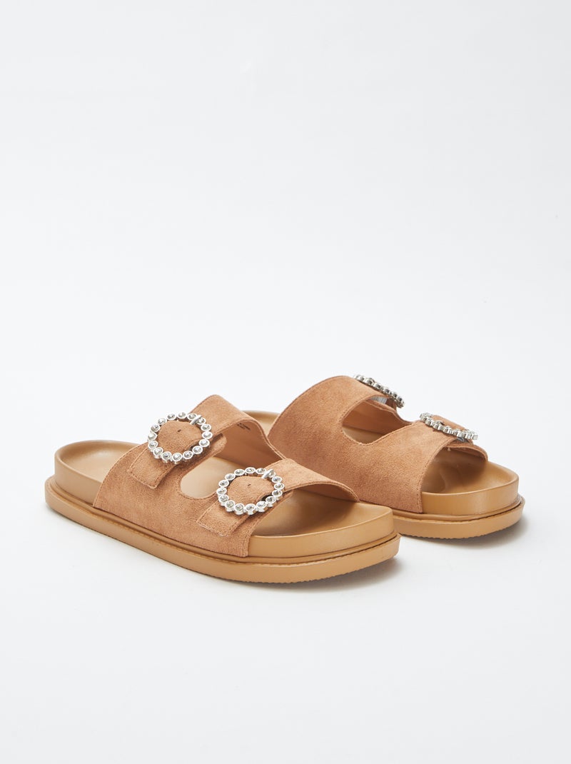 Mules a doppio cinturino con strass MARRONE - Kiabi