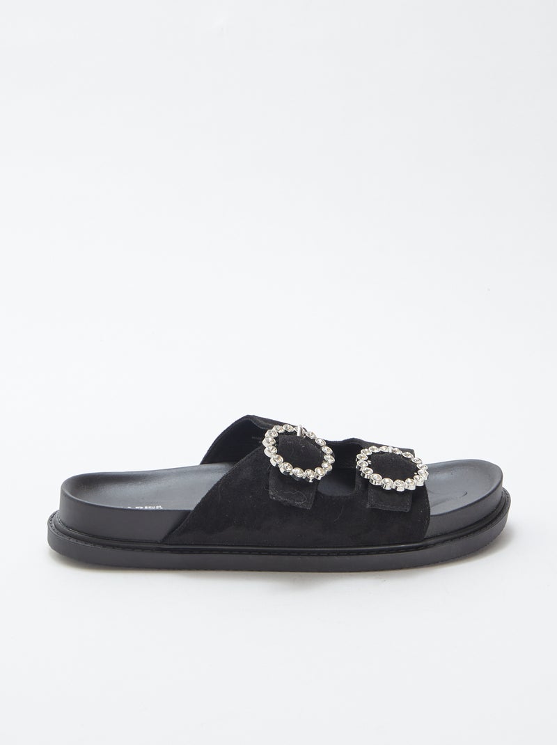 Mules a doppio cinturino con strass NERO - Kiabi