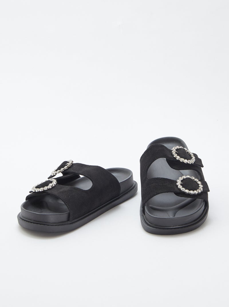 Mules a doppio cinturino con strass NERO - Kiabi