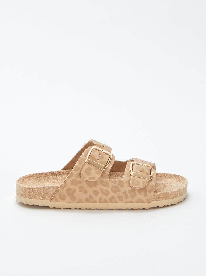 Mules a doppio cinturino motivo leopardato BEIGE - Kiabi