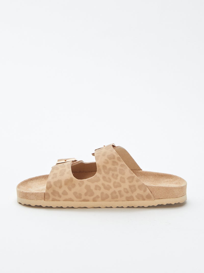 Mules a doppio cinturino motivo leopardato BEIGE - Kiabi
