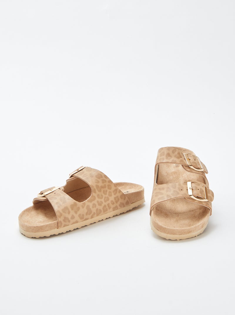 Mules a doppio cinturino motivo leopardato BEIGE - Kiabi