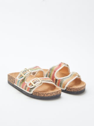 Mules con doppi cinturini in tessuto intrecciato multicolore