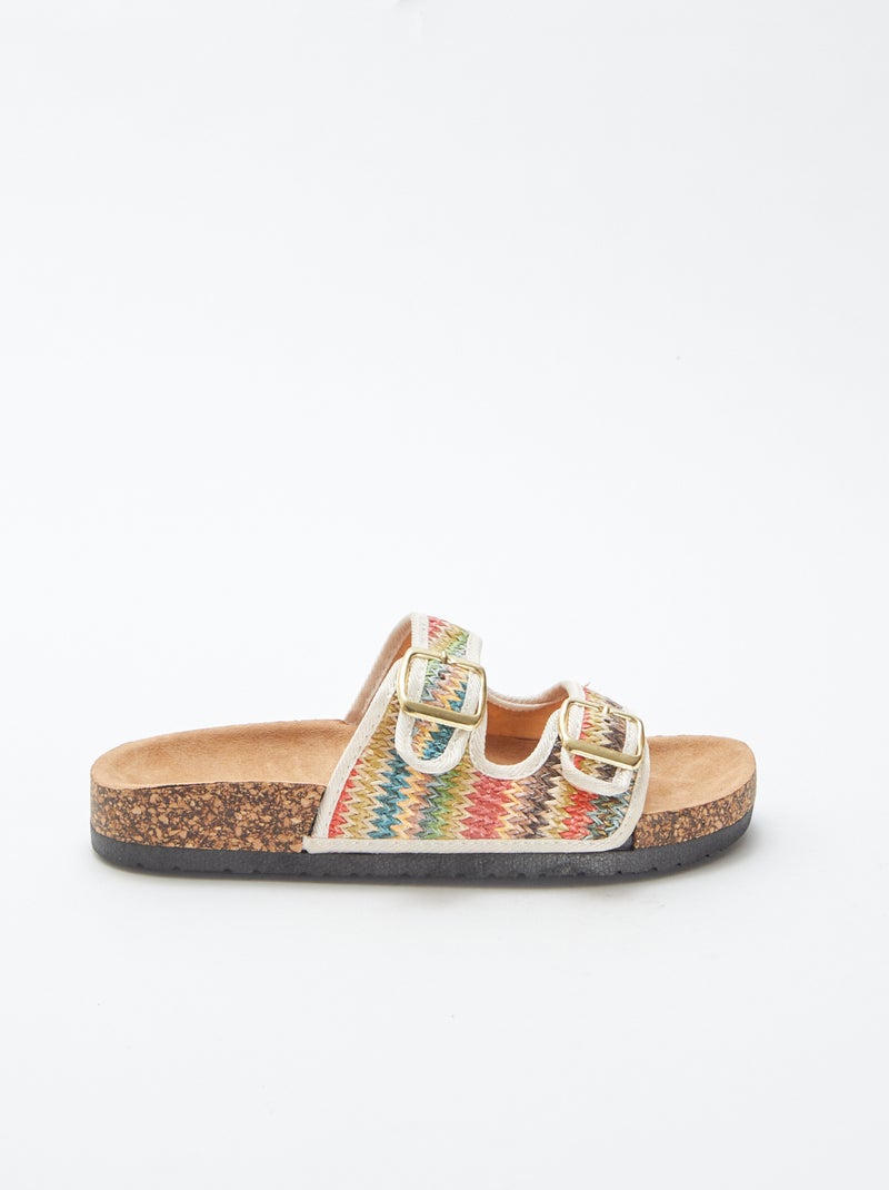Mules con doppi cinturini in tessuto intrecciato multicolore BEIGE - Kiabi