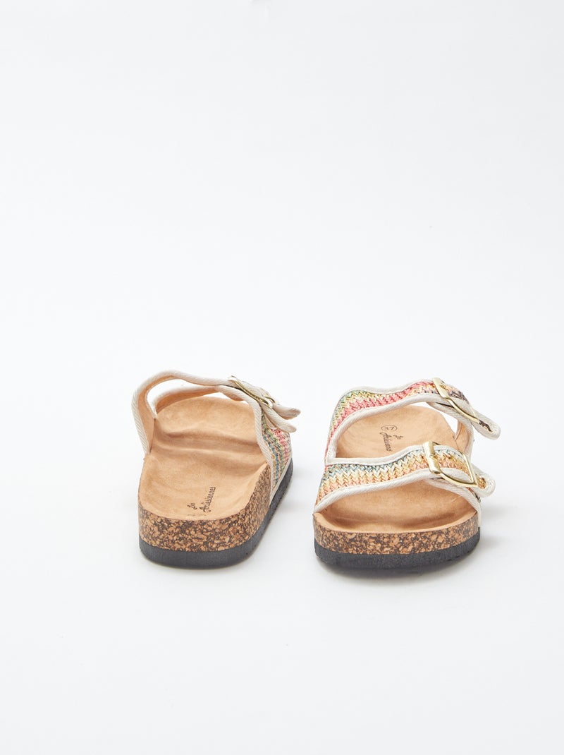 Mules con doppi cinturini in tessuto intrecciato multicolore BEIGE - Kiabi