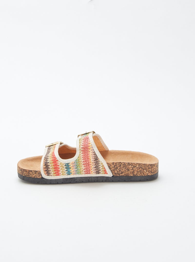 Mules con doppi cinturini in tessuto intrecciato multicolore BEIGE - Kiabi
