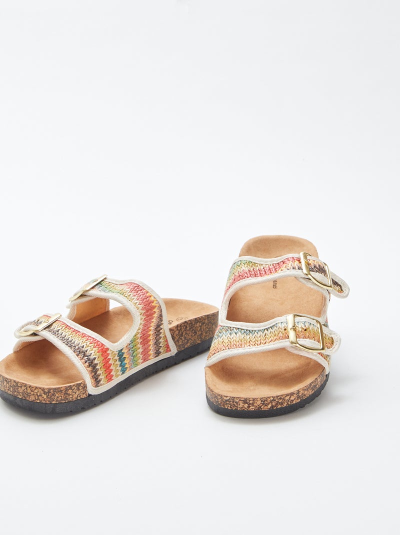 Mules con doppi cinturini in tessuto intrecciato multicolore BEIGE - Kiabi