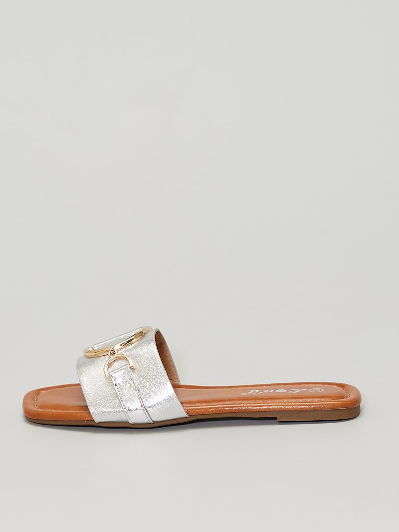 mules compensées argent