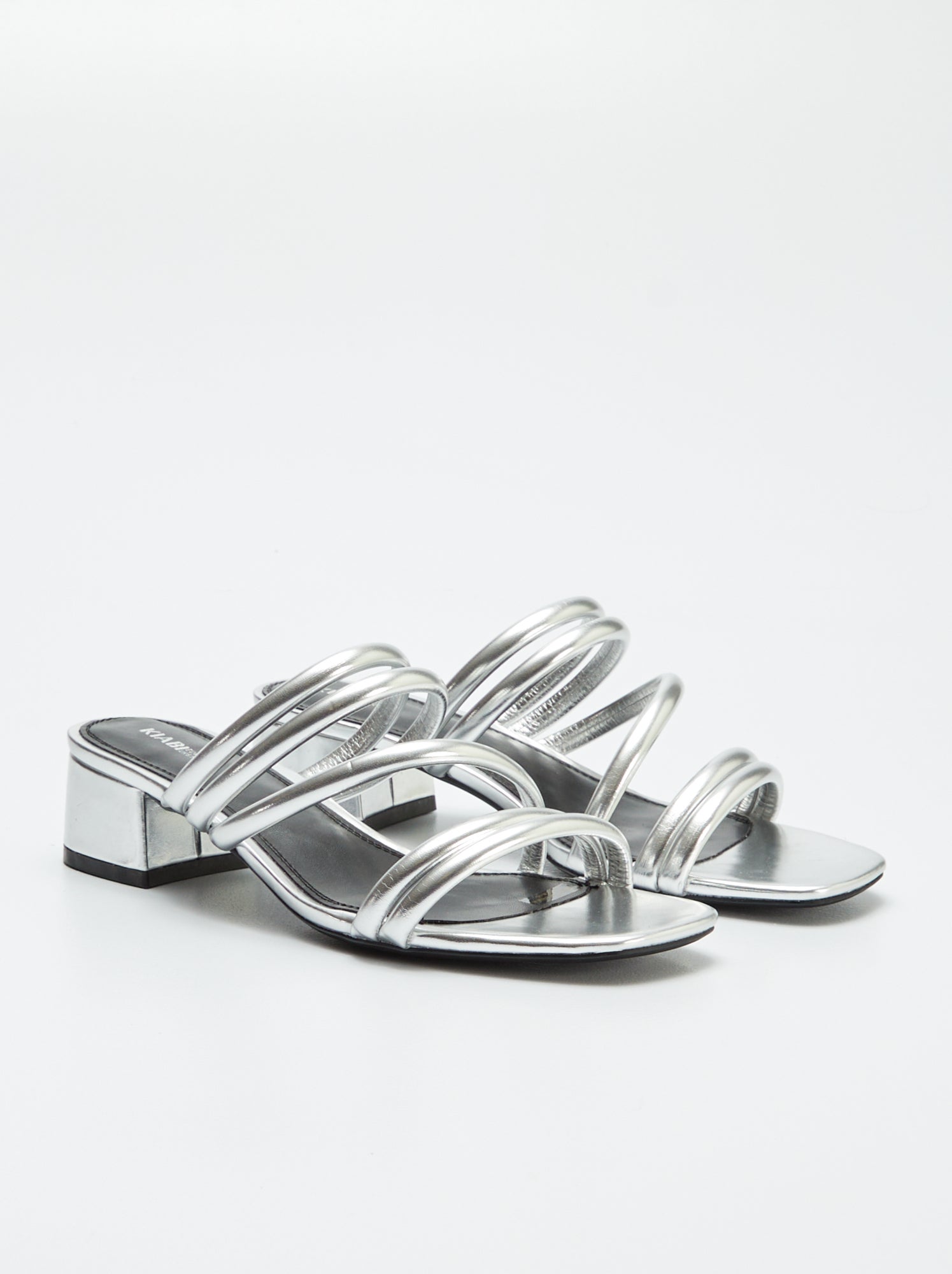 La Modeuse - Nu-piedi In Similpelle Verniciata Color Grigio, Con Strass E Cinturino Regolabile, Tacco 1 Cm, Taglia 38 EU