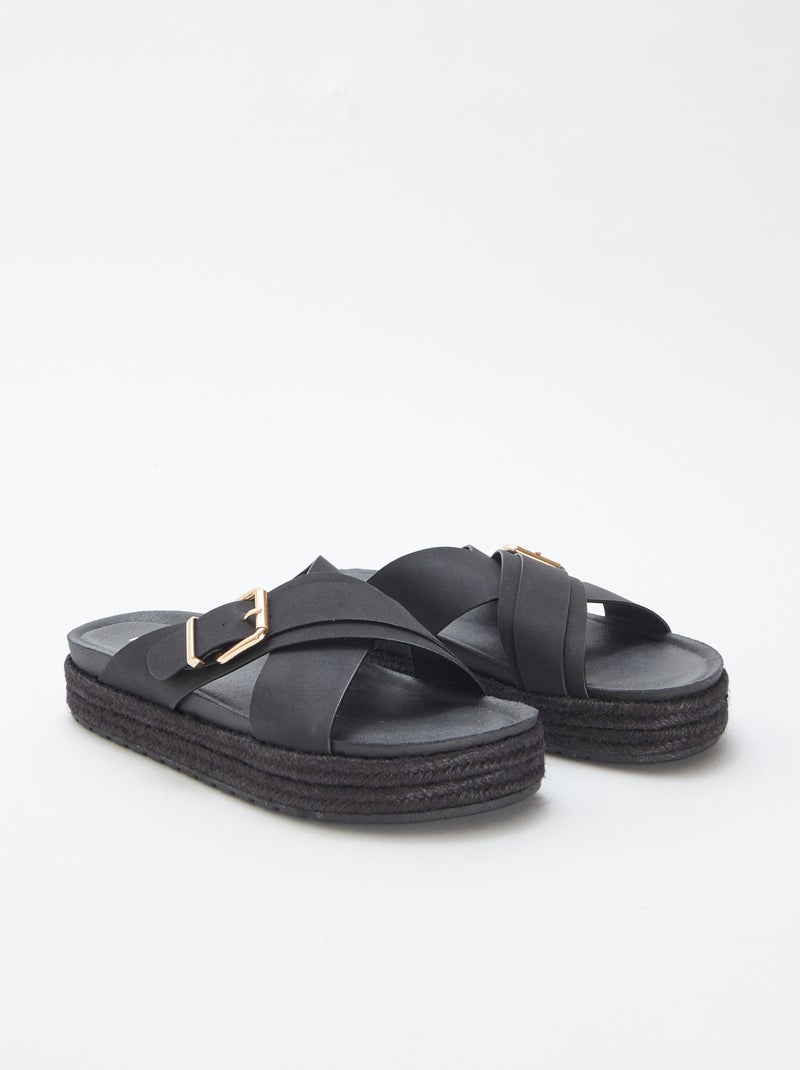 Mules con zeppa e suola in corda NERO - Kiabi