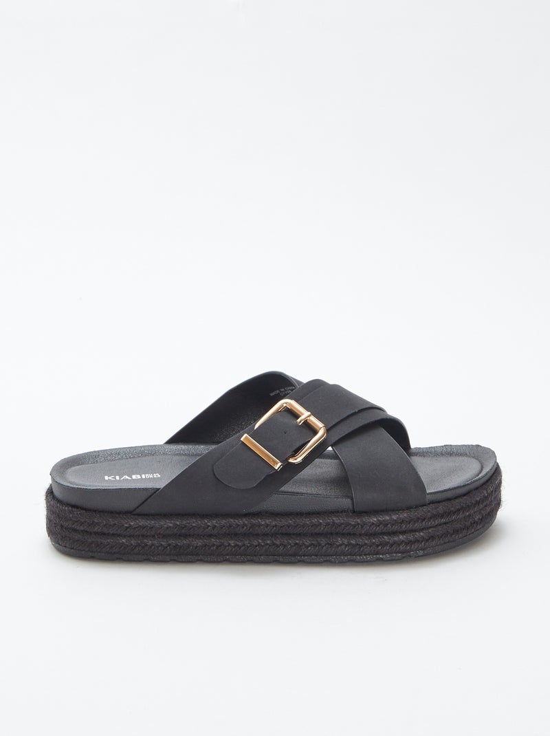 Mules con zeppa e suola in corda NERO - Kiabi