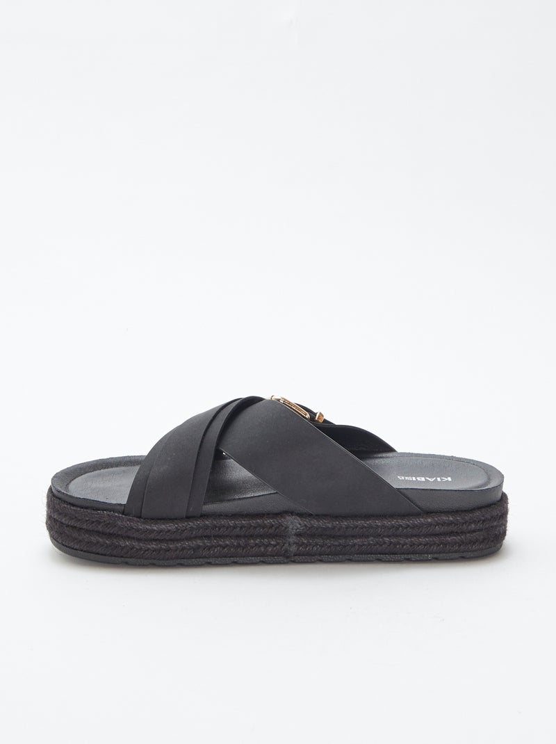 Mules con zeppa e suola in corda NERO - Kiabi