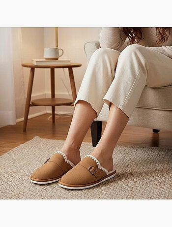 Mules donna camoscio ricamo scandinavo fodera pelliccia ozabi