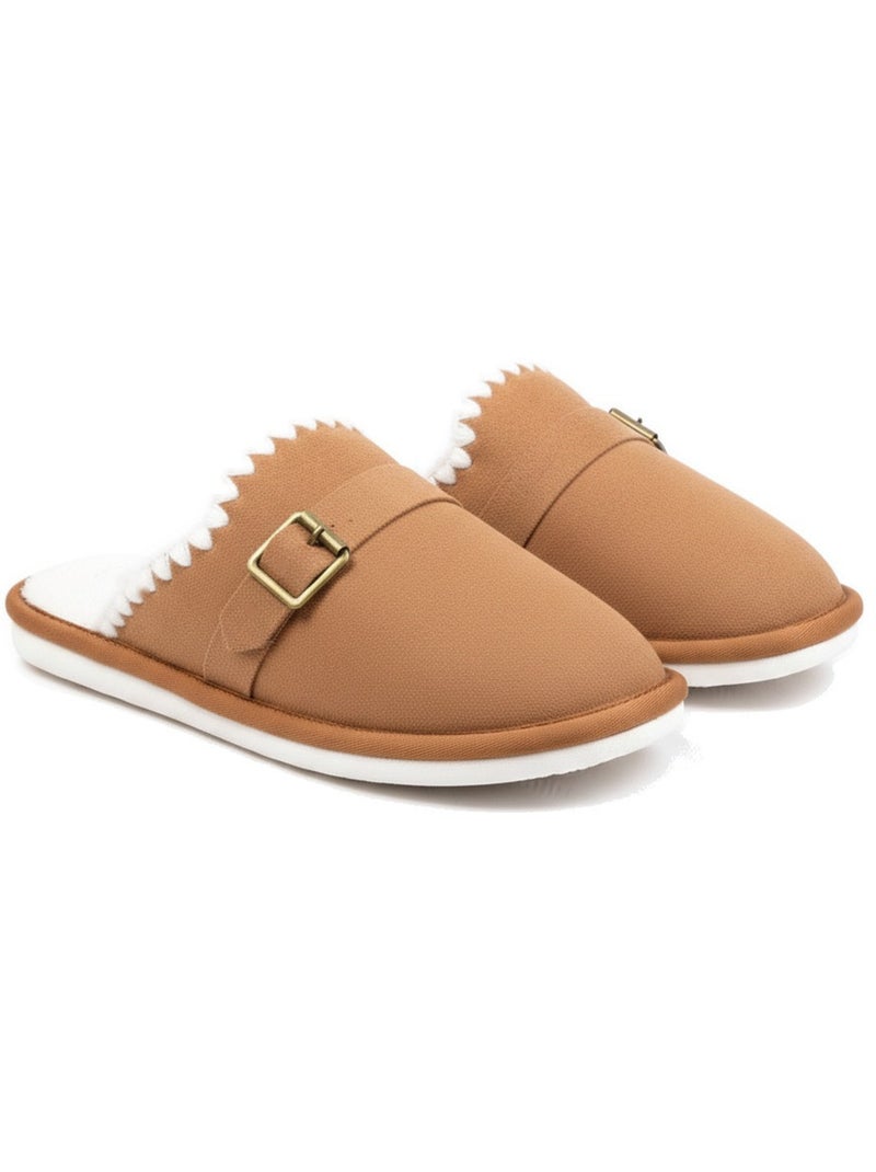 Mules donna camoscio ricamo scandinavo fodera pelliccia ozabi Cammello - Kiabi