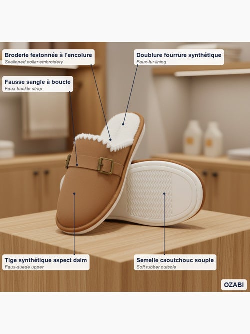 Mules donna camoscio ricamo scandinavo fodera pelliccia ozabi - Kiabi Mules donna camoscio ricamo scandinavo fodera pelliccia ozabi - Kiabi